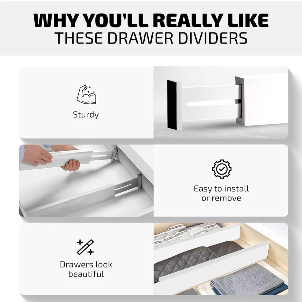 4 pcs Bamboo Drawer Dividers, White Kitchen Bedroom Organizer image indicator(5)