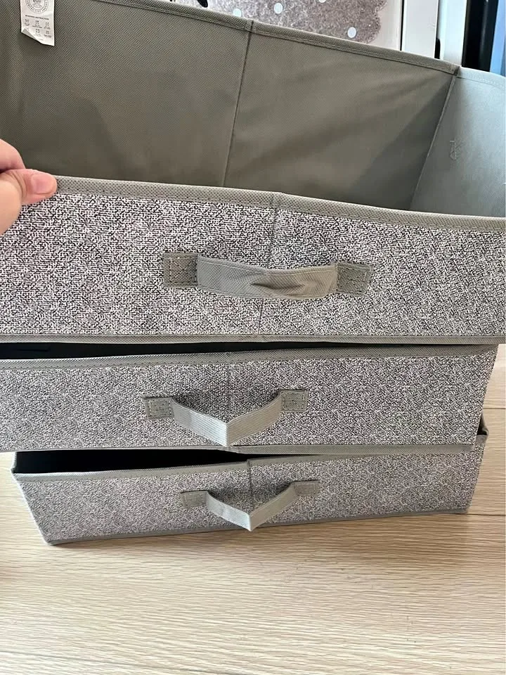 3 storage bins and 2 closet organizers, storage box