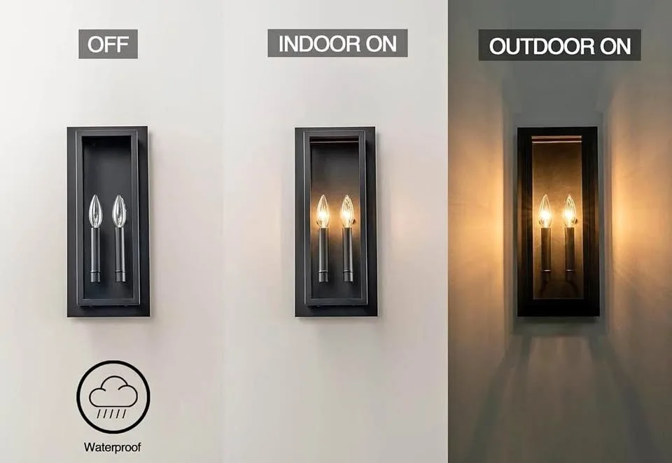 Modern Outdoor Wall Sconce, Black Large Exterior Porch Light