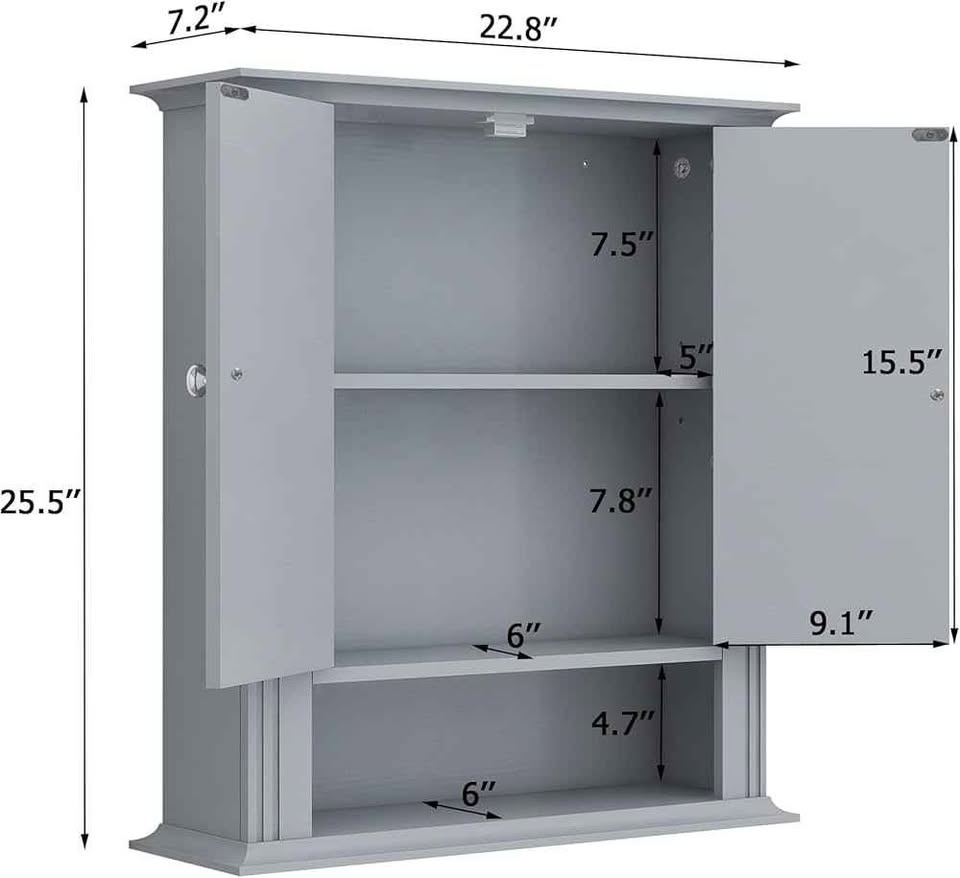 Wall Mounted Bathroom Medicine Cabinet with 2 Doors - photo 4