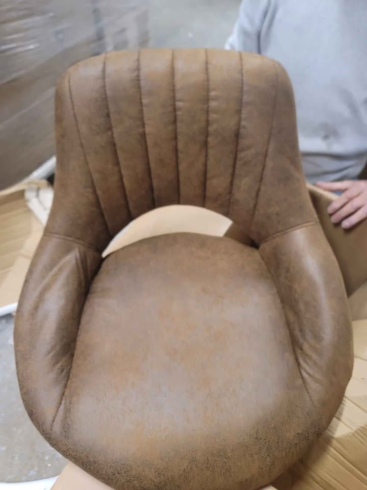 Brown Faux Leather Swivel Adjustable Height Bar Stools - photo 3