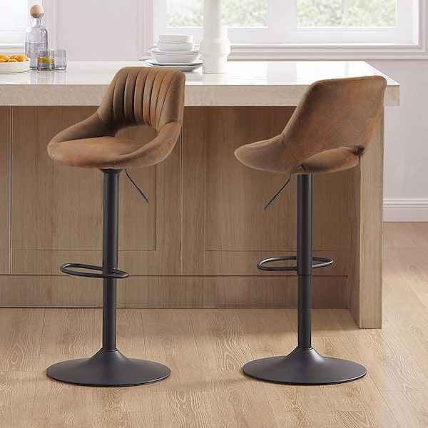 Brown Faux Leather Swivel Adjustable Height Bar Stools - photo 4