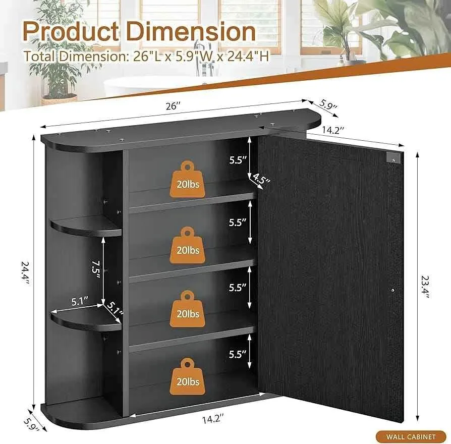 Meilocar Bathroom Mirror Cabinet Wall Mounted