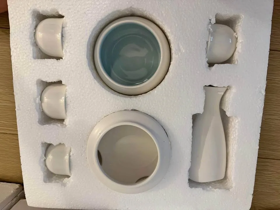 White Ceramic Sake Set with Warmer Pot, Gift Set