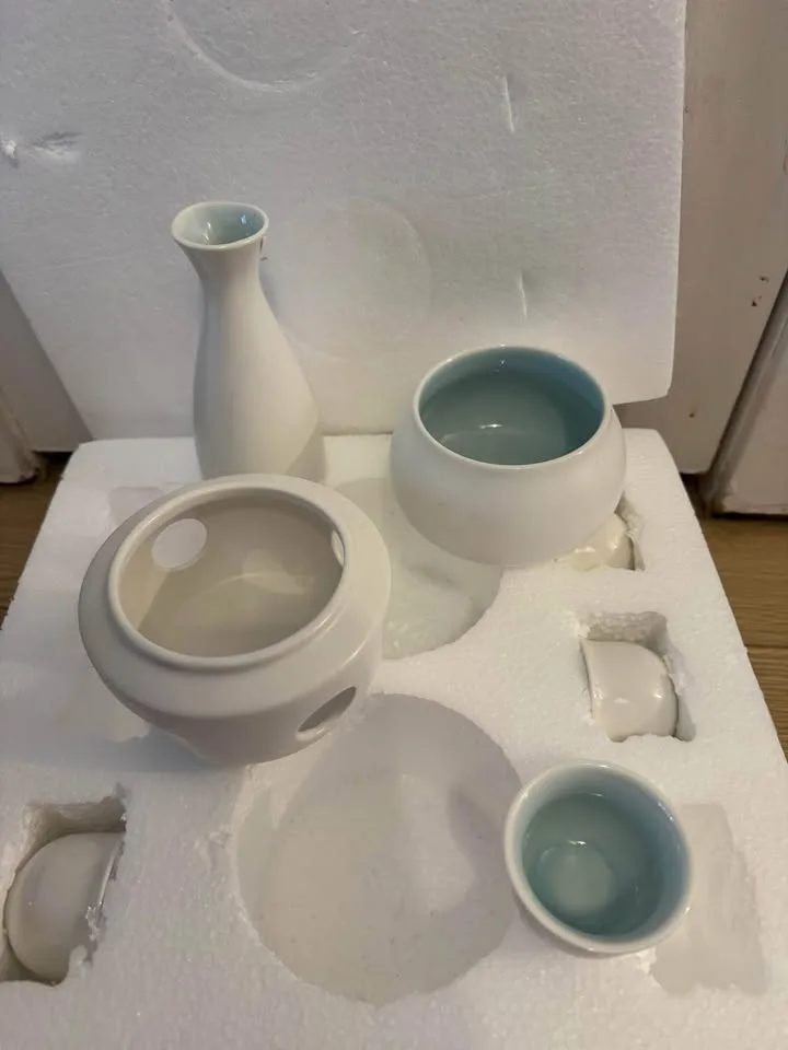 White Ceramic Sake Set with Warmer Pot, Gift Set image indicator(4)