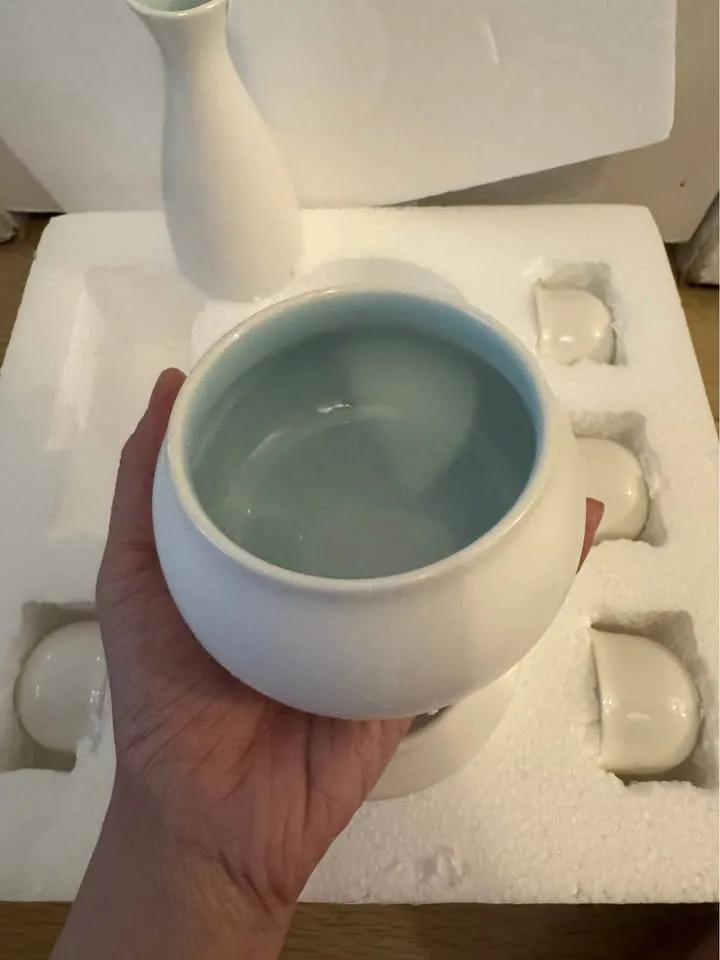 White Ceramic Sake Set with Warmer Pot, Gift Set image indicator(7)