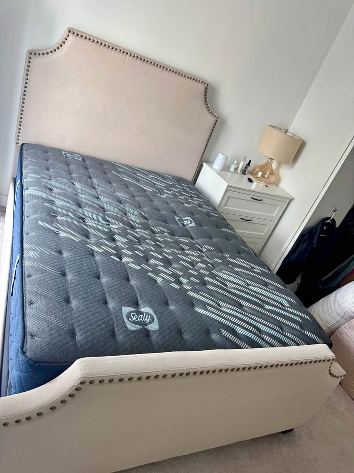 Alcott Hill Cream Stud Queen Size Bed Frame MUST GO!
