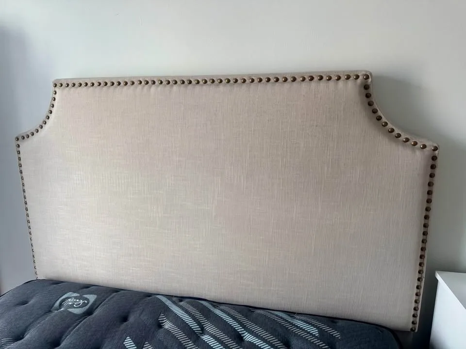 Alcott Hill Cream Stud Queen Size Bed Frame image indicator(2)