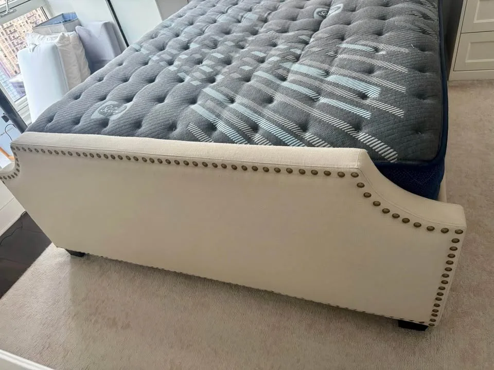 Alcott Hill Cream Stud Queen Size Bed Frame image indicator(4)