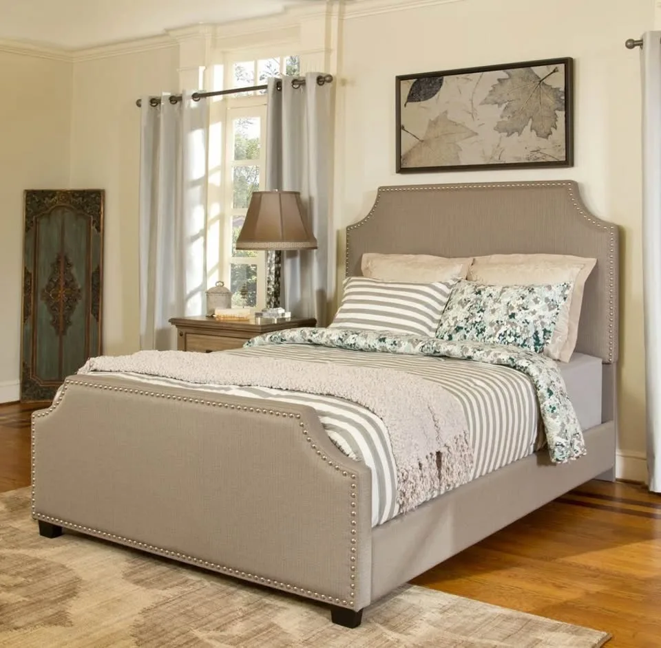 Alcott Hill Cream Stud Queen Size Bed Frame image indicator(9)