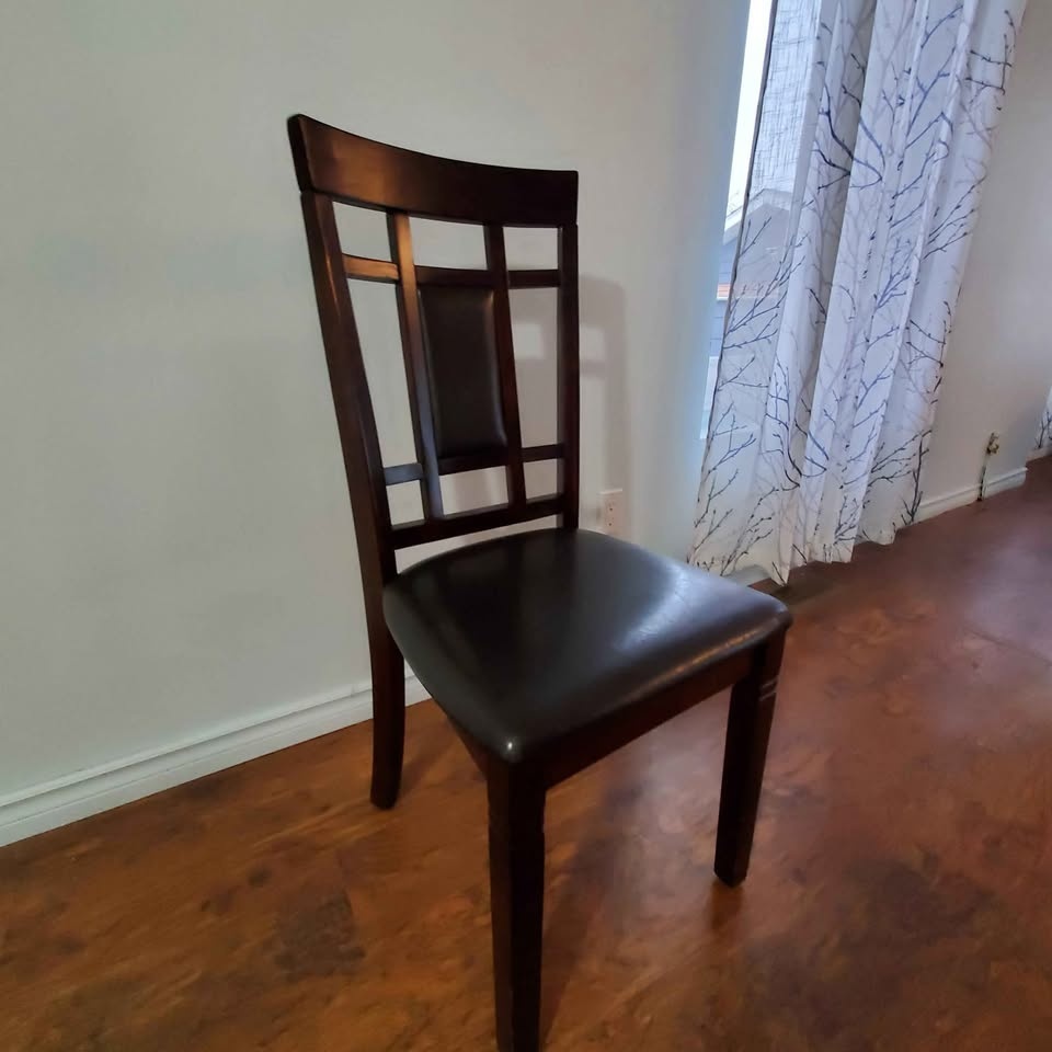 Set of 3 Brown Dining Chairs – Solid Wood Frame - photo 4