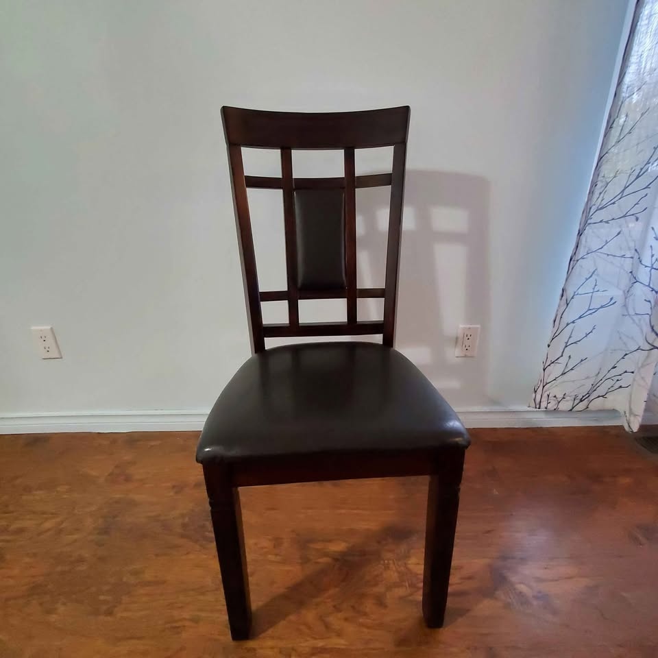 Set of 3 Brown Dining Chairs – Solid Wood Frame - photo 5