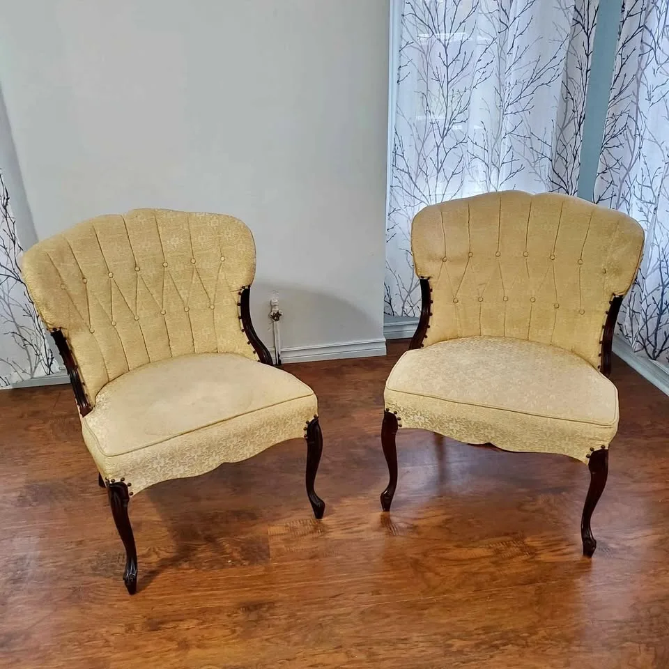 Vintage Upholstered Accent Chairs – Matching Pair