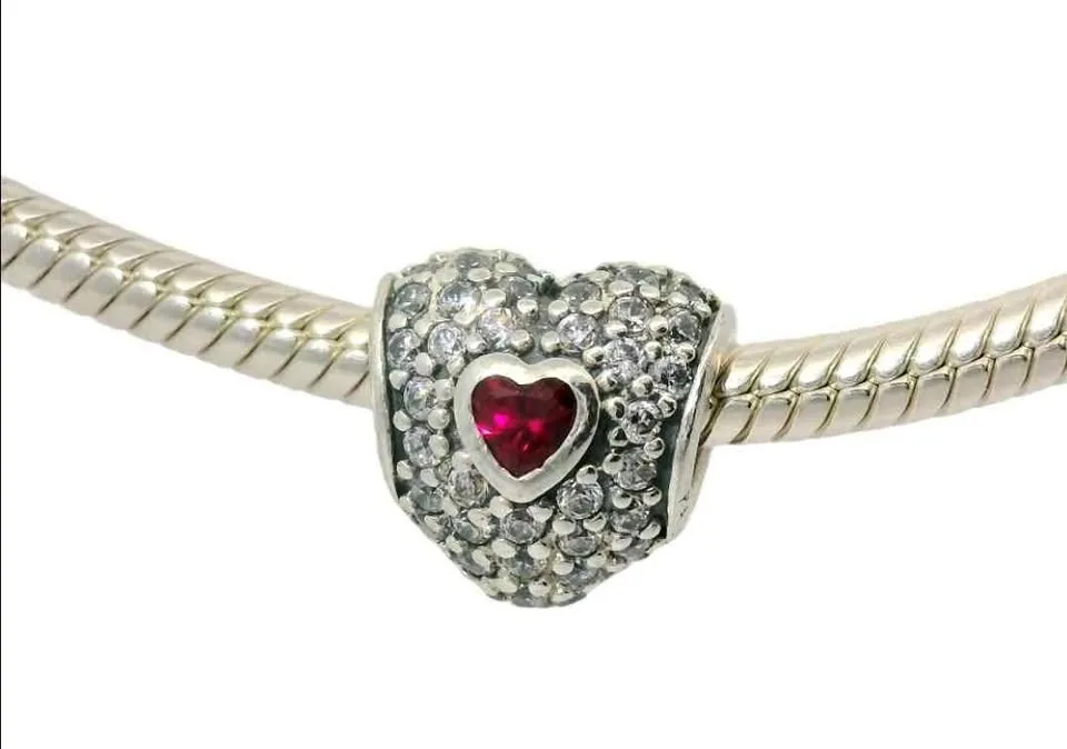 Authentic Pandora crystal heart charm bracelet