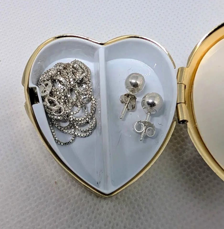 Sterling Silver Italian chain with earrings in mid century flora