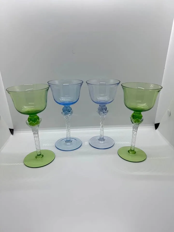 4 Blefeld & Co Harlequin Glasses Hand Blown Portugal