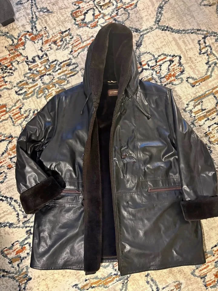 Women’s Faux Leather Pea Coat - Black Size 2X