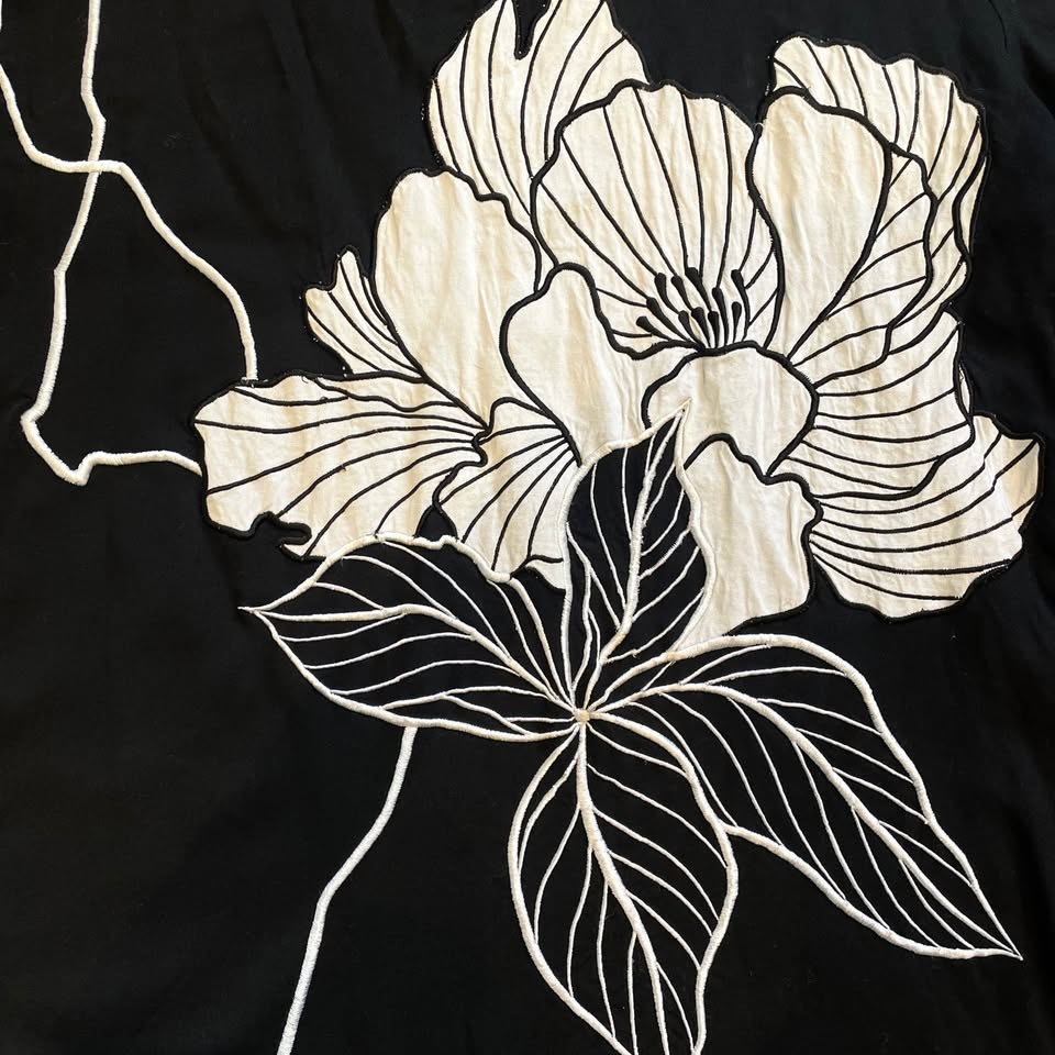 80s M-L Floral Black & White Top Shoulder Padded - photo 2