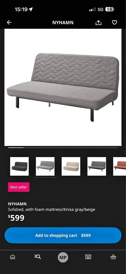 IKEA NYHAMN sofa bed with foam mattress