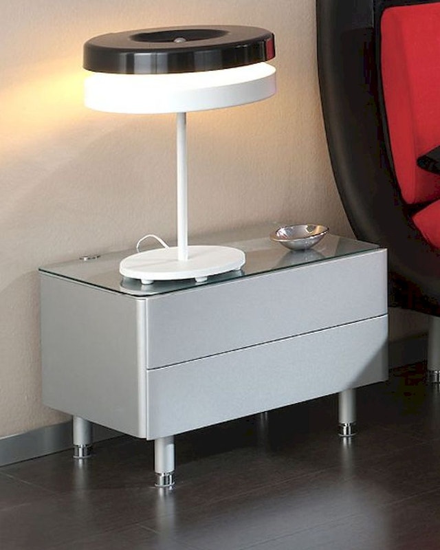 Set of 2 Gray/Silver nightstands with glass top by Dupen - photo 2