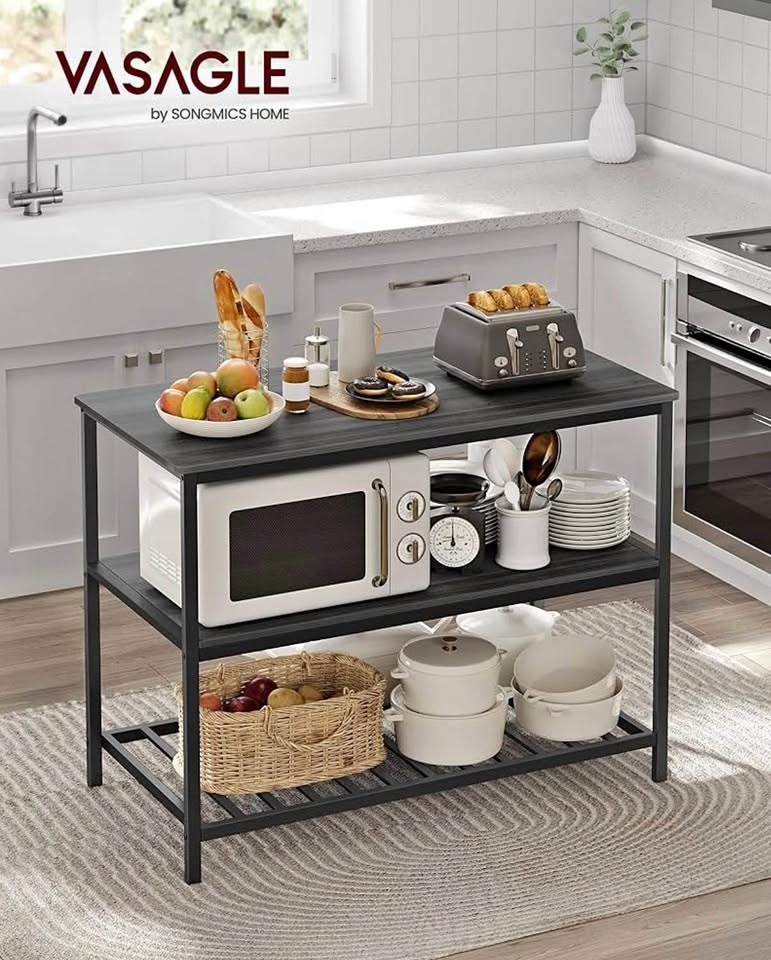 VASAGLE Kitchen Island 3‑Shelf 47.2” Worktop