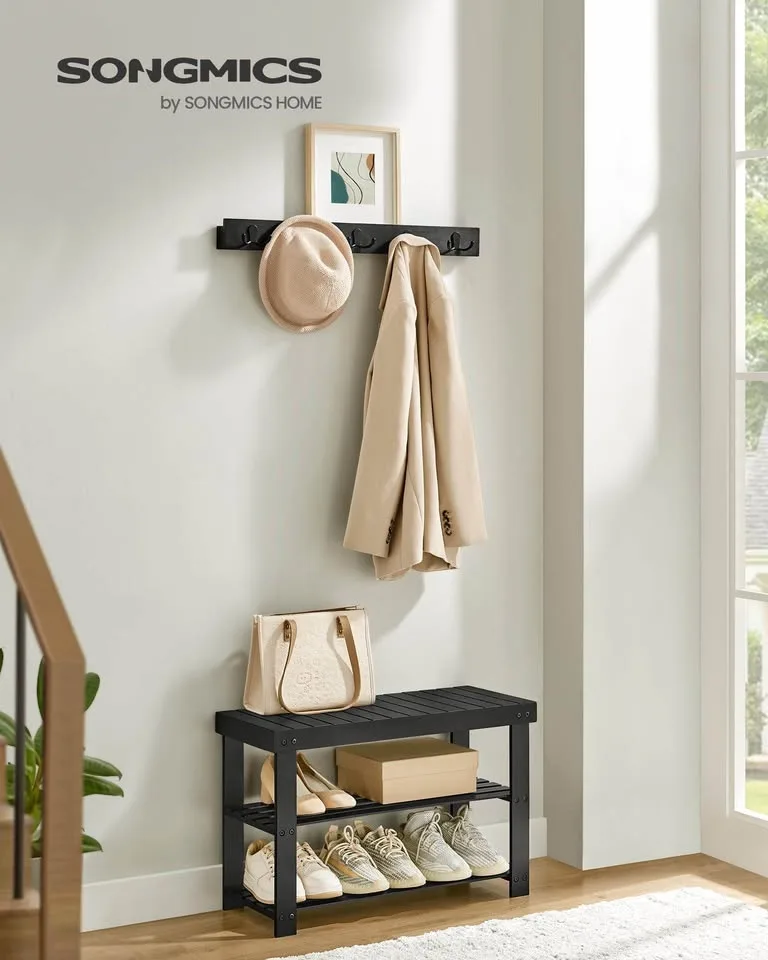 SONGMICS Wall Shelf + Shoe Bench (Black) – New in Box image indicator(2)