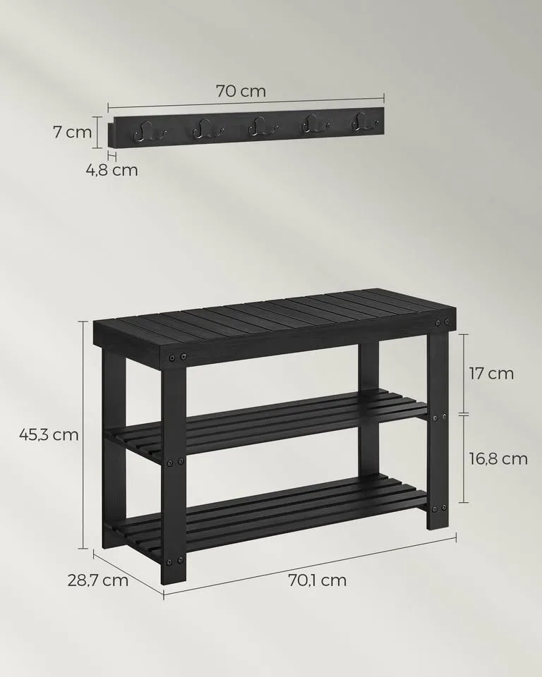SONGMICS Wall Shelf + Shoe Bench (Black) – New in Box image indicator(3)