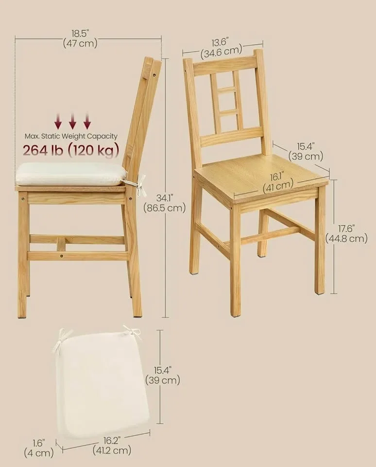 VASAGLE Wooden Dining Chairs – Set of 2 — Brand New image indicator(2)