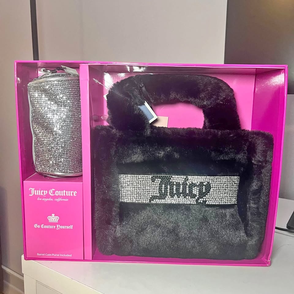 Juicy Couture Fur Bling Mini Bag Tote - Black New