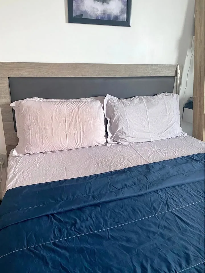 Queen storage bed with upholstered headboard