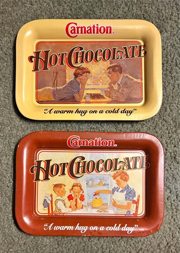 vintage Carnation Hot Chocolate mini advertising trays