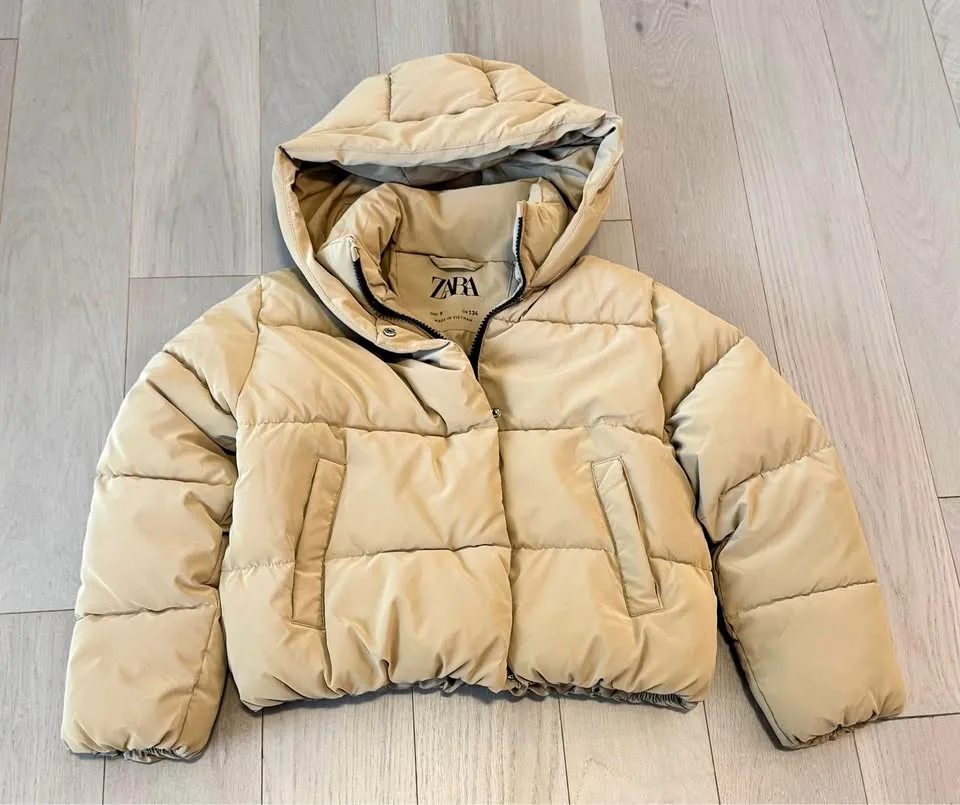 ZARA Kids Beige Puffer Jacket with Hood - Size 9 thumbnail