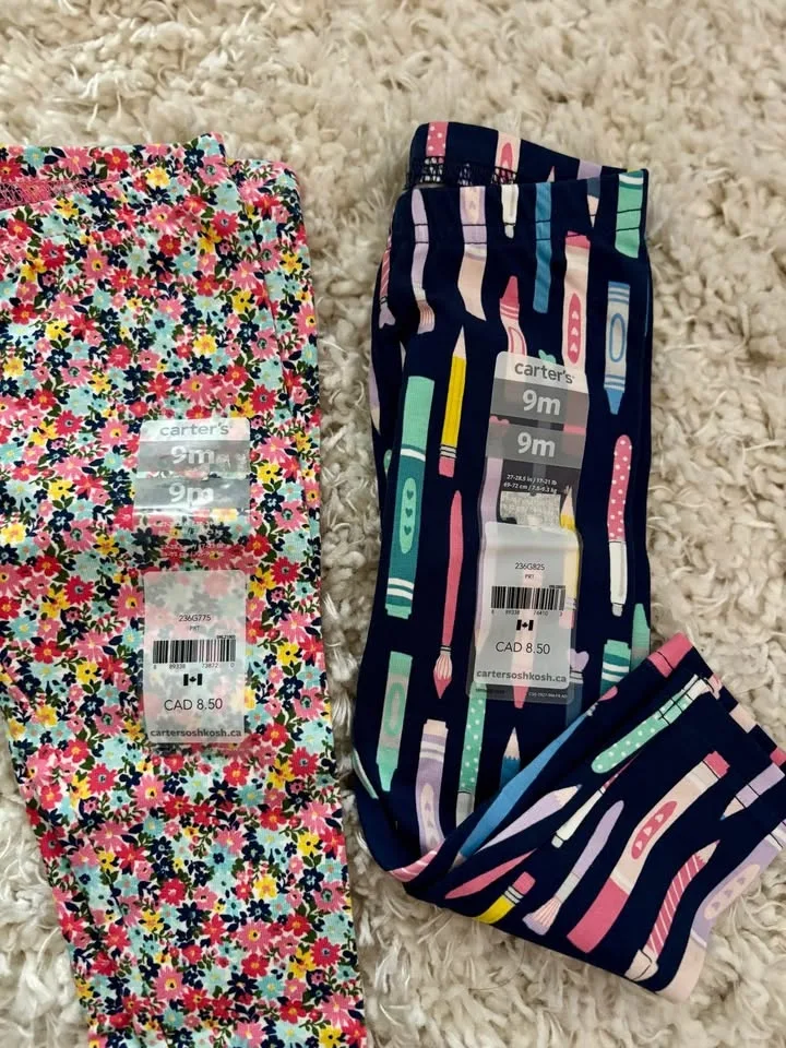 Two Pairs of New Baby Carters Leggings - 9 Months image indicator(2)