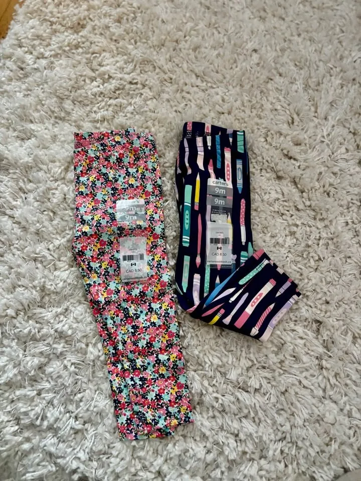 Two Pairs of New Baby Carters Leggings - 9 Months image indicator(3)