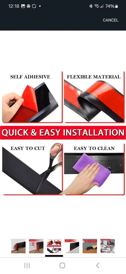 Vinyl Wall Base Baseboard Molding Trim 4"- 60 feet, black - photo 3