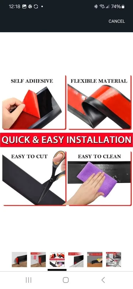 Vinyl Wall Base Baseboard Molding Trim 4"- 60 feet, black image indicator(3)