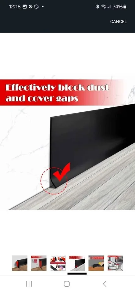 Vinyl Wall Base Baseboard Molding Trim 4"- 60 feet, black image indicator(4)