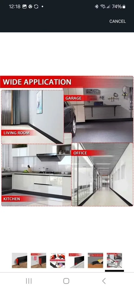 Vinyl Wall Base Baseboard Molding Trim 4"- 60 feet, black image indicator(6)