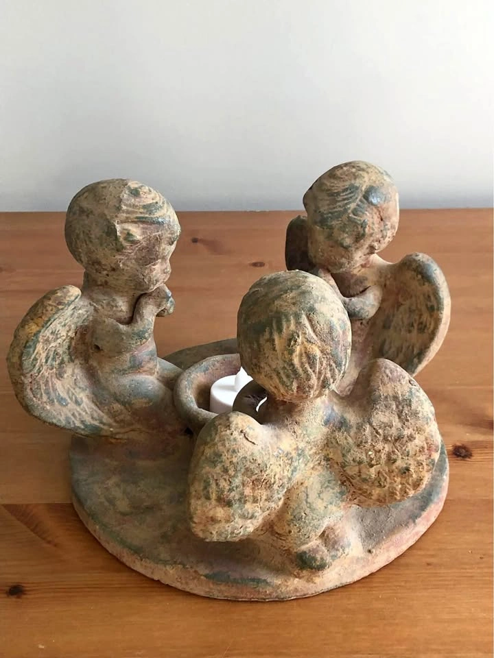 Home Garden or Memorialx Stone Cherub Tea Light Holder