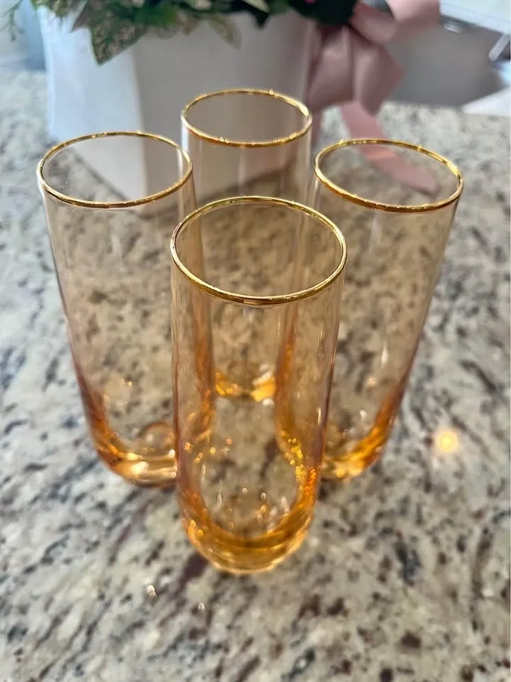 champagne tall glasses with gold rim ( set of 4)