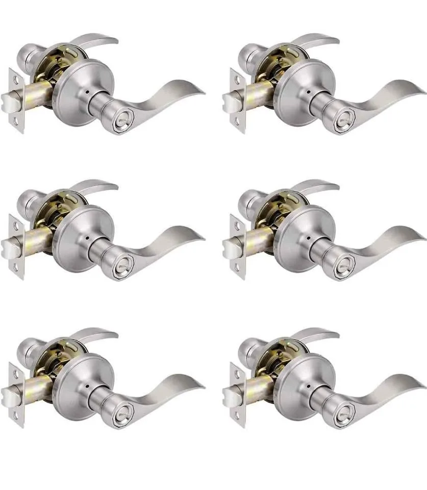 6 Pack Probrico Satin Nickel Door Handles with Lock