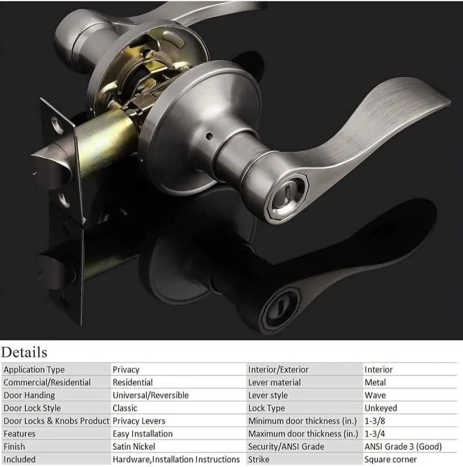 6 Pack Probrico Satin Nickel Door Handles with Lock image indicator(4)