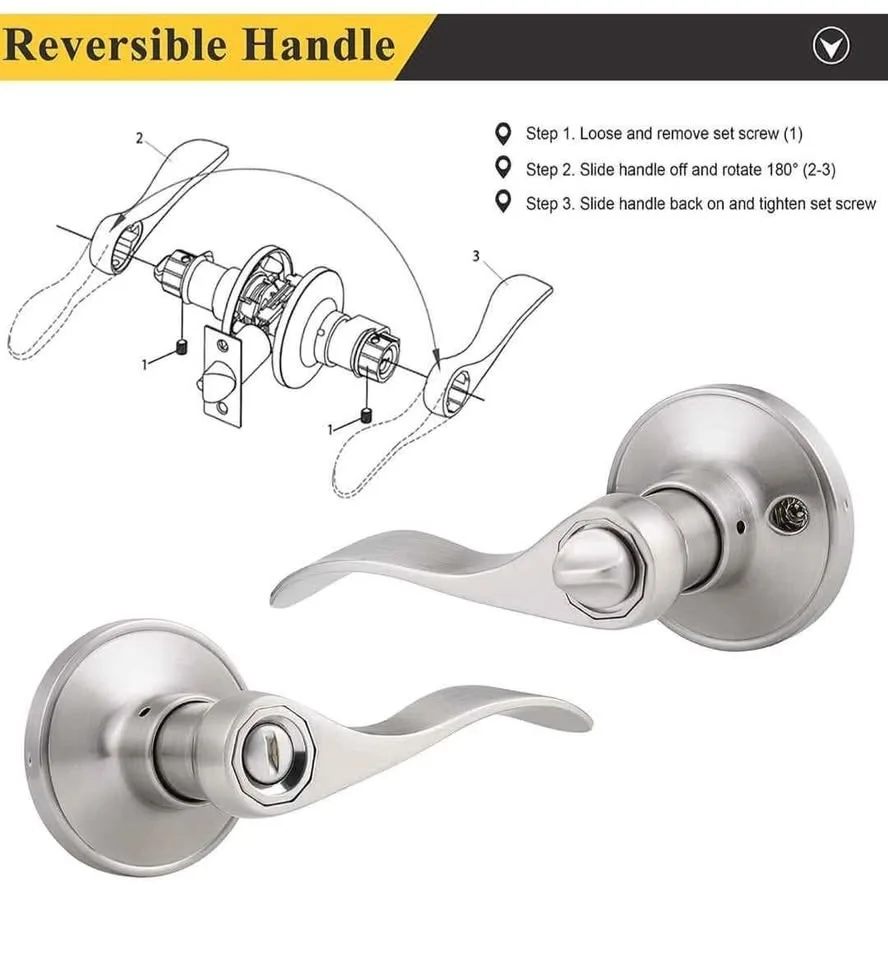 6 Pack Probrico Satin Nickel Door Handles with Lock image indicator(5)