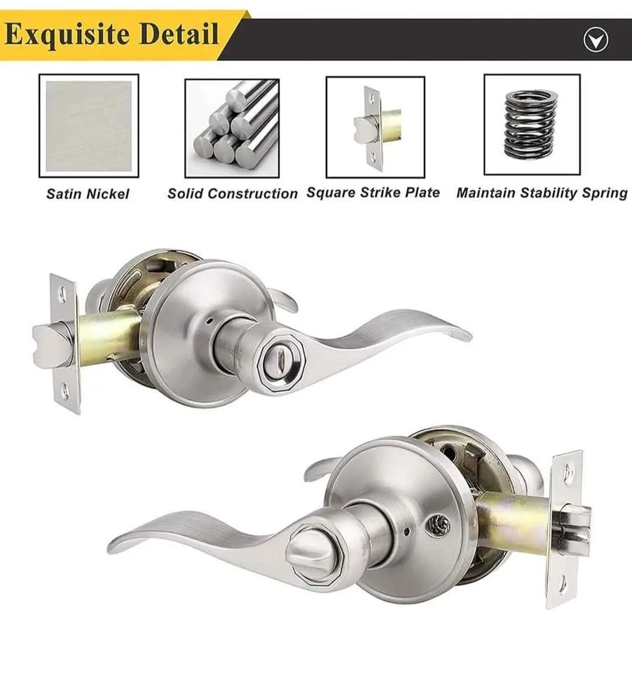 6 Pack Probrico Satin Nickel Door Handles with Lock image indicator(6)