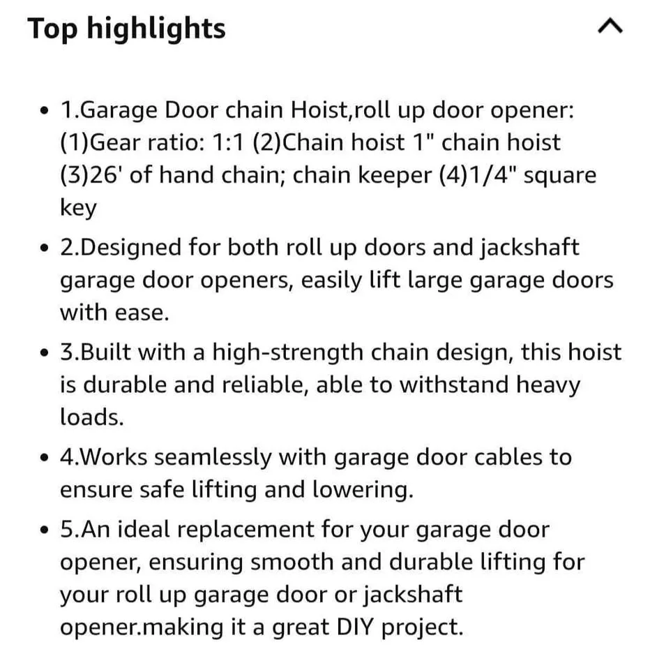 LAJIAOZ Garage Door Chain Hoist 1:1 Reduced Drive image indicator(7)