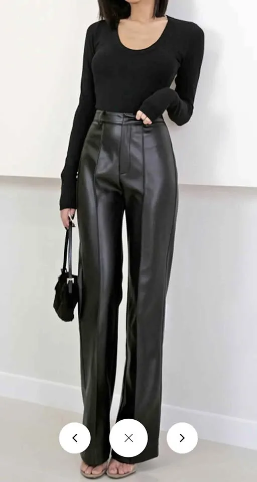 High Waist Faux Black Leather Pants