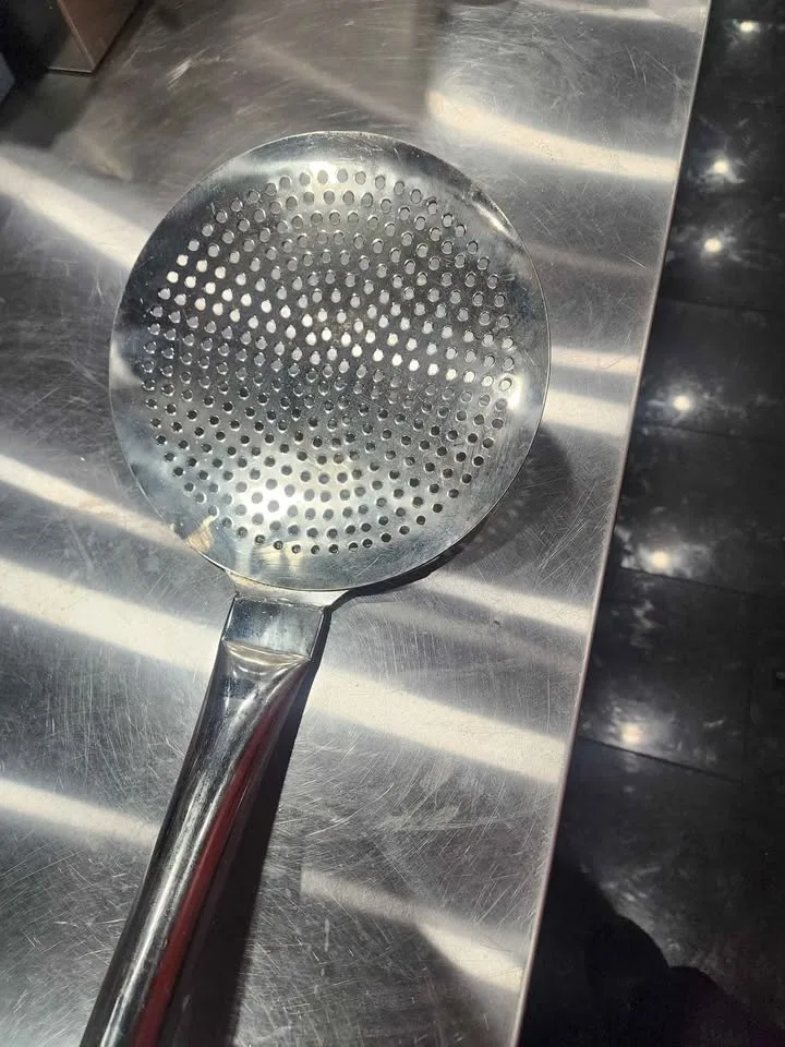 Stainless steel skimmer (jhara) with wooden handle image indicator(2)