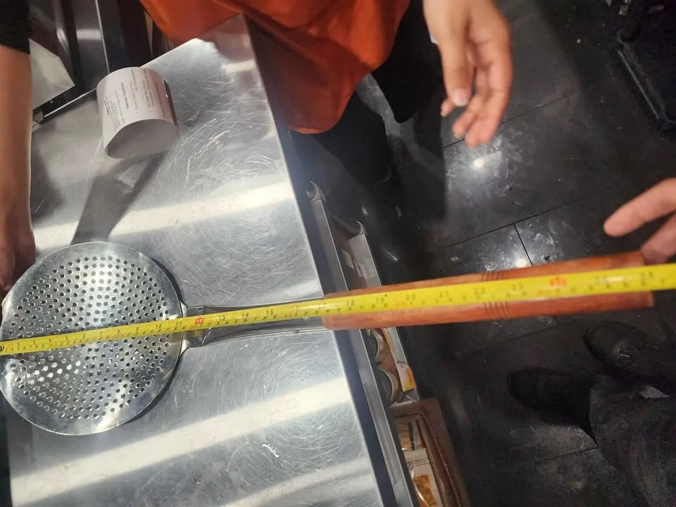 Stainless steel skimmer (jhara) with wooden handle image indicator(4)