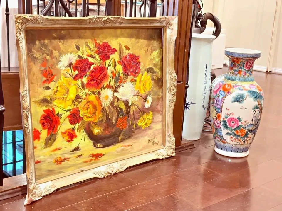 Vintage Framed Floral Oil Painting