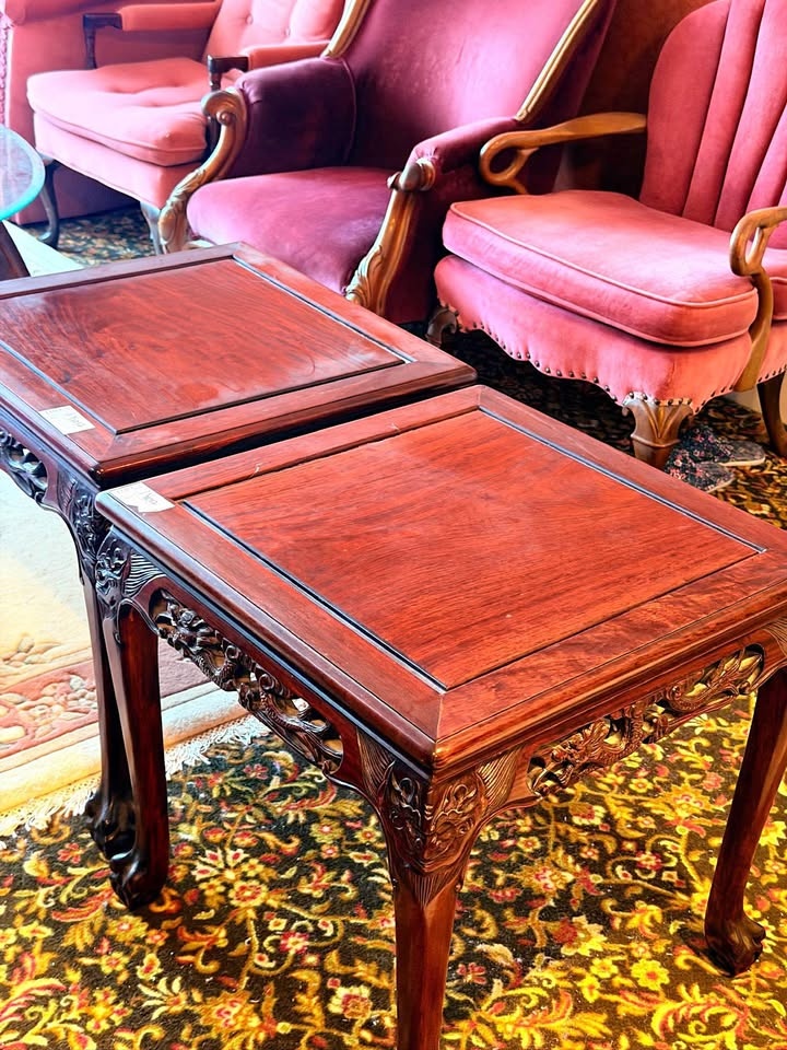 Pair of Hand-Carved Solid Wood Side Tables